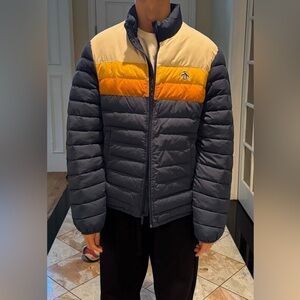 Original Penguin Men's Blue and Orange Puffer Jacket